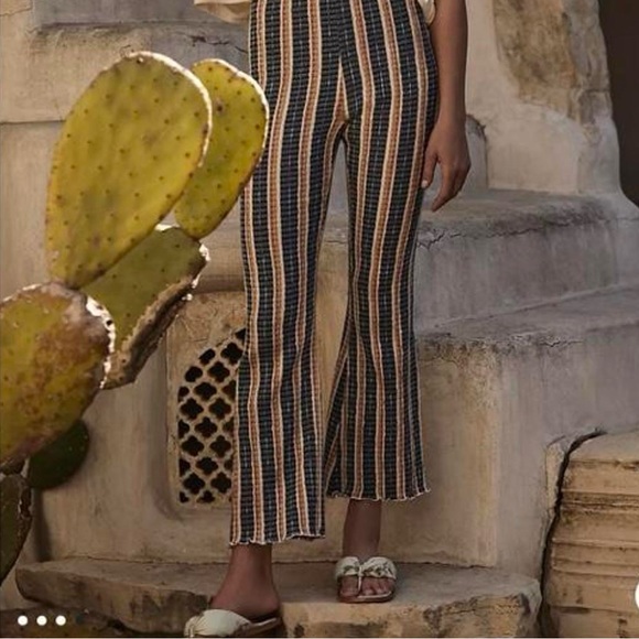 New Free People Cotton Fine Line Slim FLARE Pants EXTRA SMALL ORANGE/NAVY- NWOT - Picture 3 of 6